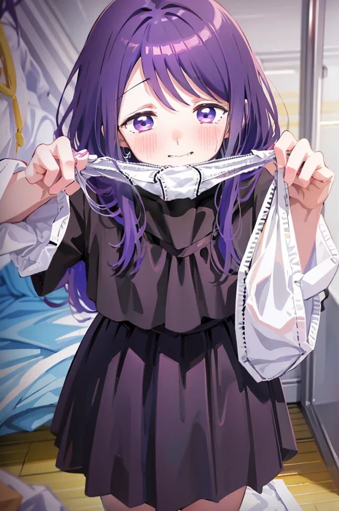 Holding white panties、Black Skirt、Take off the white panties、Smirking face、Blushing、Black Skirt、Light purple hair、Semi-long hair、、Japanese school uniform、schoolgirl、on the train、Strap、、8K,Masterpiece、Light purple hair、Semi-long hair、、Japanese 、、、、、白色のShowing panties、、Blushing、、Showing panties、Pull up your skirt、Blushing、on the train、Strap