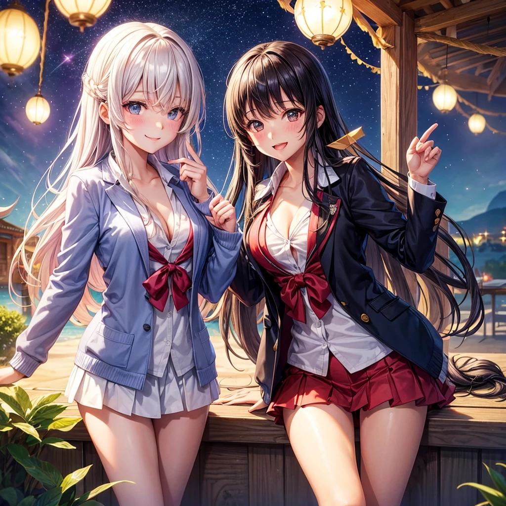 best quality，，smile，blazer，swimsuit，nepal，middle School girlultiple girls are depicted,harem，idol group，starry sky background，photo shoot，long hair，wearing a cardigan，beautiful girlの国，girl&#39;s paradise，highest quality，big breasts，leather jacket，happy girl,horny girl，blue eyes，perfect face，standing position，She has her bangs down，fur jacket,Beautiful eyes，smooth hair，perfect eyes，beautiful girl，Angel Girl，multicolored hair colors，naughty girl，beautiful，High-dimensional beautiful girl，Multidimensional beautiful girl，gathering，Group、，classroom，School，