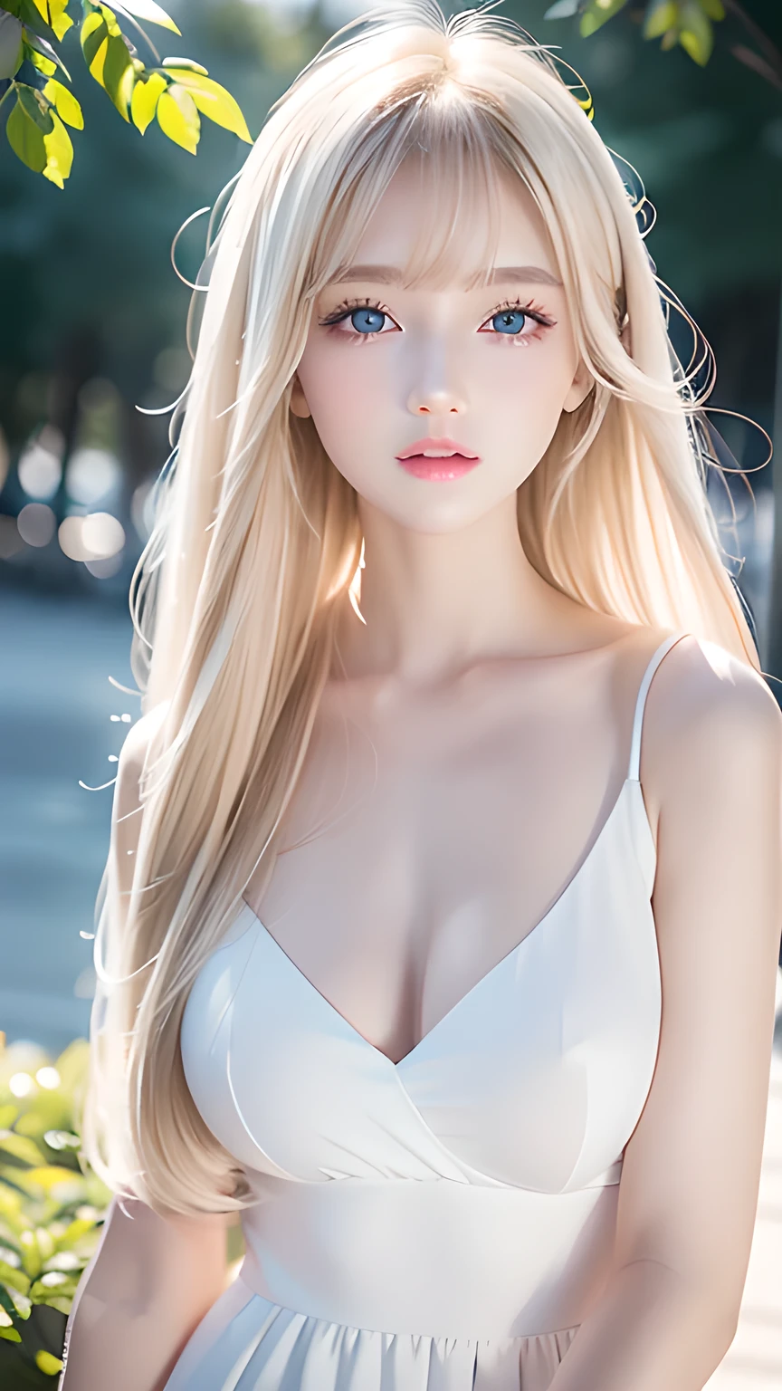 Very white and radiant beautiful skin, A beautiful girl, Unparalleled beauty, Bright, refreshing and gentle expression, Perfect beautiful pretty face、Shiny blonde silk super long straight hair, Beautiful shiny bangs, A very beautiful 15-yr-oirl, liner, Very perfect and beautiful cute big clear bright white blue eyes、、Ample Bust、Sailor suit、Female student