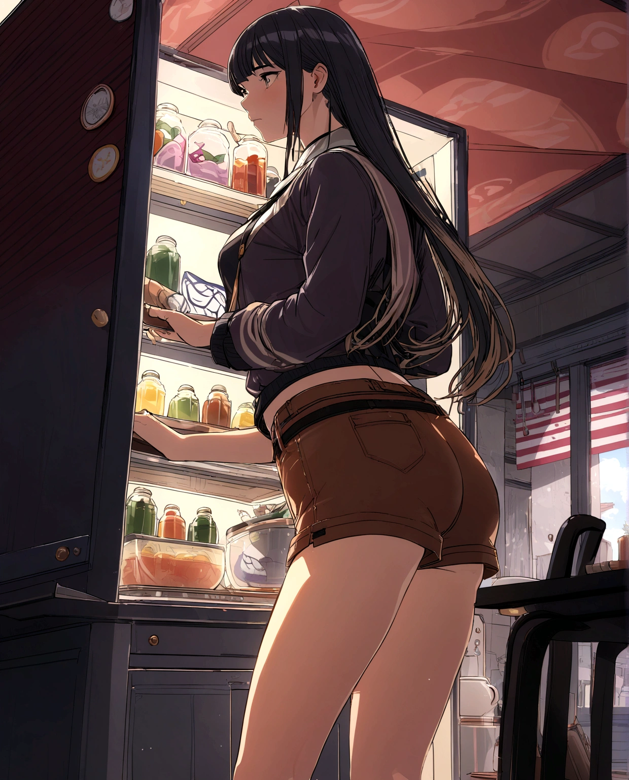 One Woman、crowd、supermarket、Knitted sweater、Tight Skirt、Black Pantyhose、Black bra、Black panties、Age: 35、Long Hair, Highest quality, Thick thighs、Big Ass、Big 、 Black Hair,Cowboy Shot、have a shopping cart、Look around