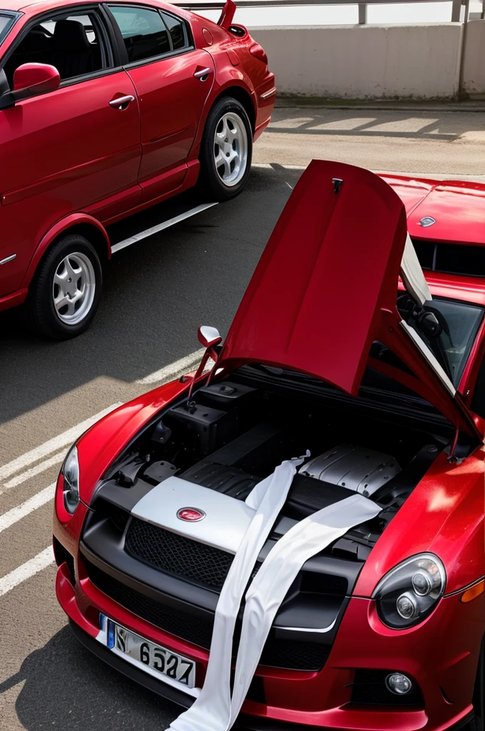 Create a car photo and his car is very beautiful red colour her front was a boy of 16 year old