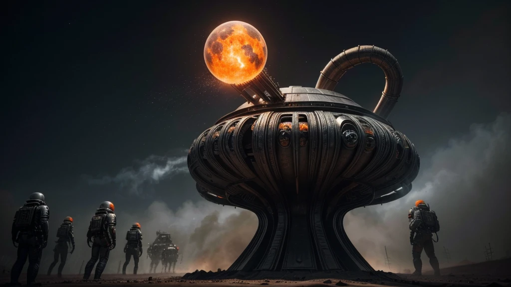 ((( MUNDO STILO R. h. Giger MINIMALISTA ))), (((OPAQUE GRAY COMBAT MACHINES))) (((INCREDIBLE R STYLE COMBAT PIECE. h. Giger ))), ((CARVED STEEL), (DEPTH OF FIELD IN FORCED PERSPECTIVE VIEW FROM BELOW OF ALIEN WAR STRAIGHT BIOMECHANICS disgusting alien biology biomechanics) biomechanical alien, unknown, extraterrestrial biology on unknown planet, HEAVY atmosphere with dust particles suspended in the air red - orange WITH SULFUR
