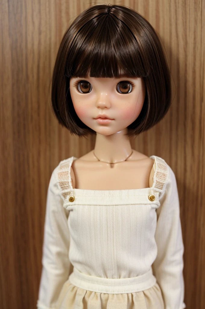 And Blythedoll with black hair, short hair, fringe, white skin, Brown eyes, black clothes and light makeup. Blythedoll 