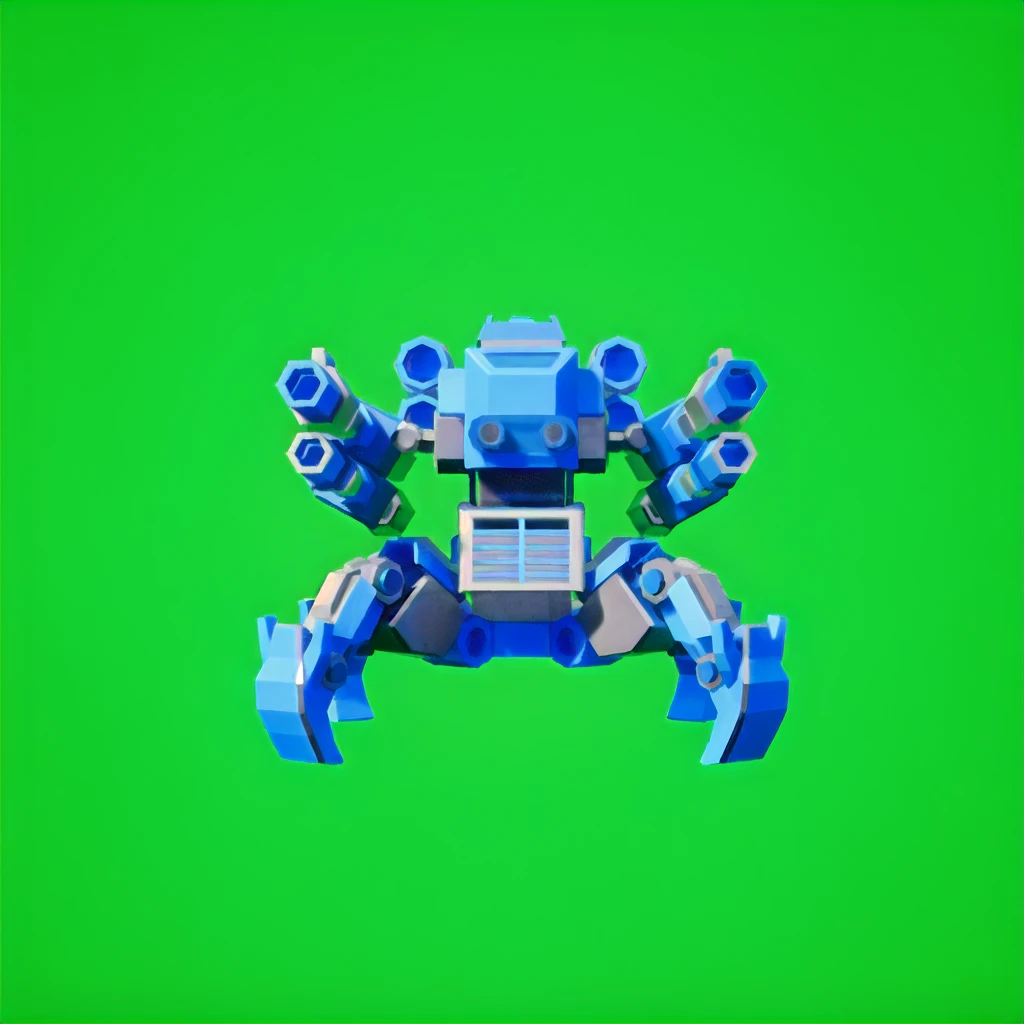 There is a Lego robot sitting on a green background, Mecha Robot, War Robots, Battle Mech, Mecha Robot futuristic, Tank with legs, future派低聚战斗, Sci-fi mecha, Cyber mecha, blue realistic 3 d render, 4k acetate render, seapunk mecha, Cute and exquisite epic robot, future, 3D rendering style,Pure black background