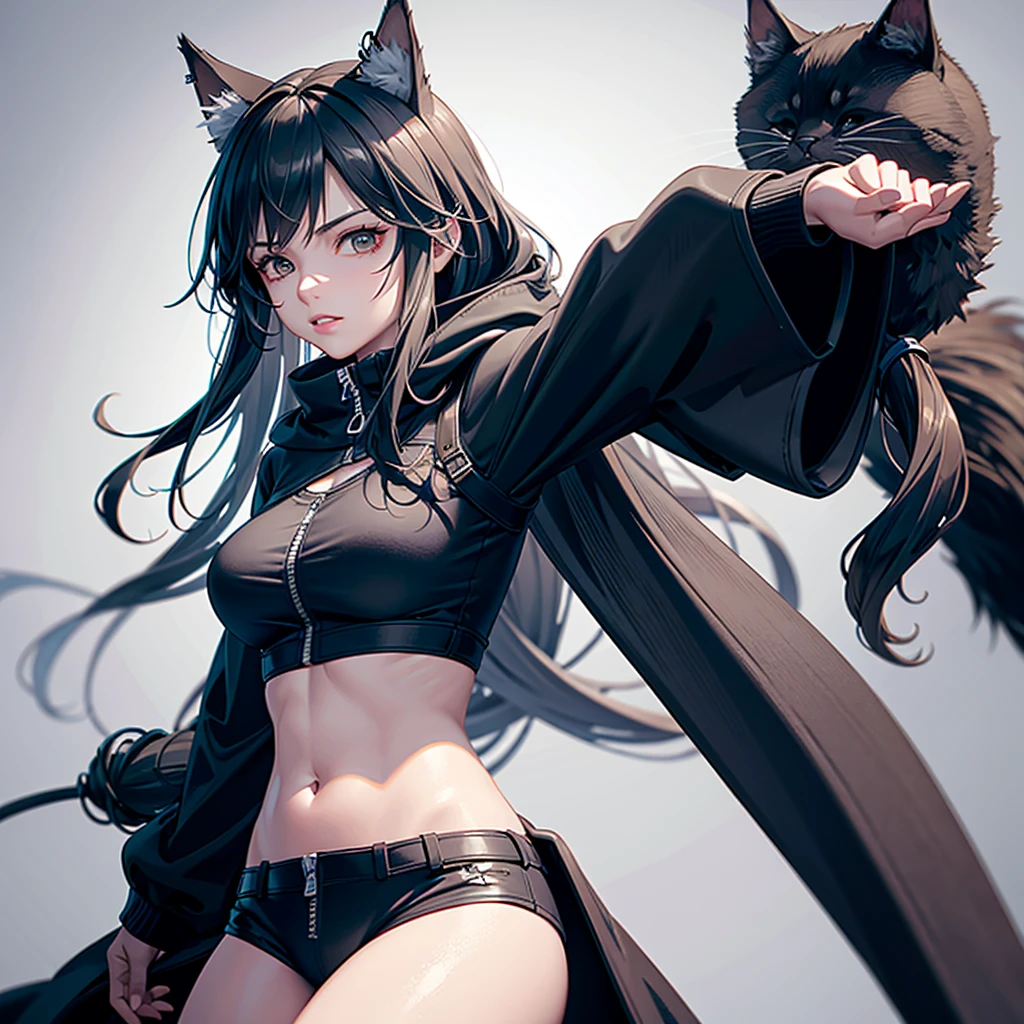 (masterpiece,best quality,ultra-detailed),1girl,pale skin,black hair,messy hair, thick hair,dark ambient,((monster girl)),(shadow theme),(((black dust theme))), wolf ears, small chest,large fox ears,naked, nipples, ,nsfw