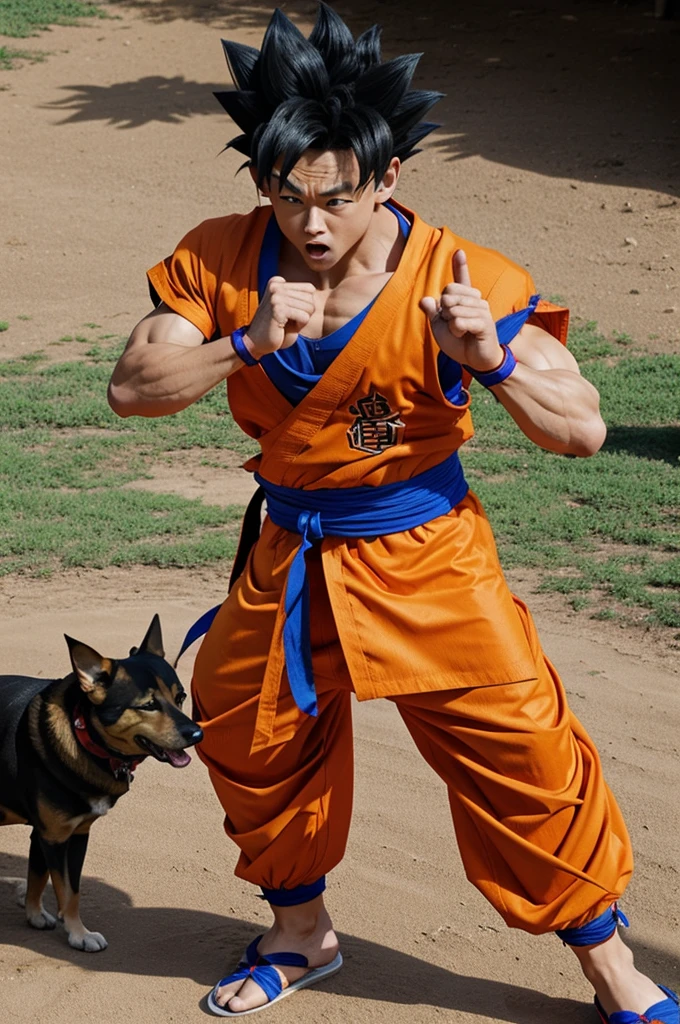 Goku doing kame kame ha to a dog 