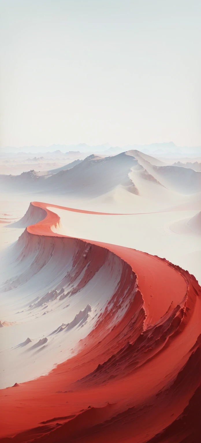 painting of a red and white wave in a desert landscape, red desert, landscape with red mountains, red desert mars, bright red desert sands, cinematic silk road lanscape, digital landscape art, 4k art, flowing hills, sand desert fantasy, canyon background, beautiful render of a landscape, beautiful alien landscape, fractal landscape, martian landscape, 3 d virtual landscape painting