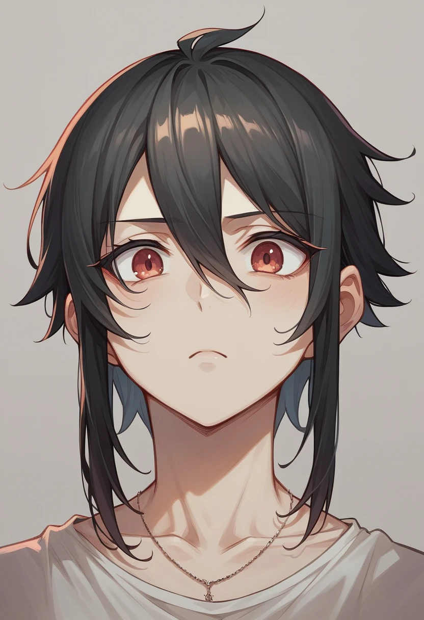 nsfw,portrait,1 girl,black hair,Androgynous,medium hair,sidelocks,Covered,masterpiece,best quality,very aesthetic,absurdres,upper body,straight-on,large,Covered,Smile,(upturned_eyes:1.2),From above,hands up, Ahegao
