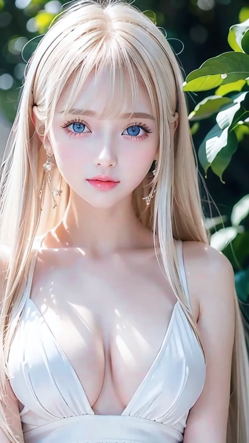 Very white and radiant beautiful skin, A beautiful girl, Unparalleled beauty, Bright, refreshing and gentle expression, Perfect beautiful pretty face、Shiny baby blonde silk super long straight hair, Beautiful shiny bangs, A very beautiful , Eyeliner, Very perfect and beautiful cute big clear bright white blue eyes、、Ample Bust、Sailor suit、Female student