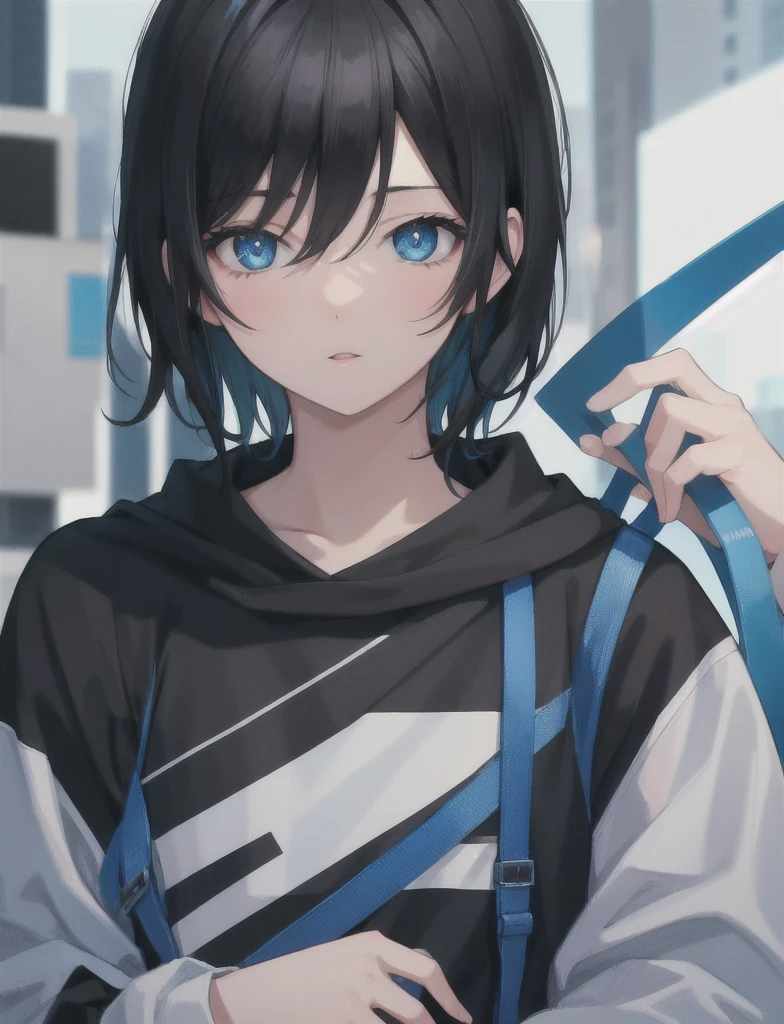 Super high quality, boy,black hair,Looks sleepy ,Blue Tone,High resolution, Best lighting by famous artists, 8K, figure,