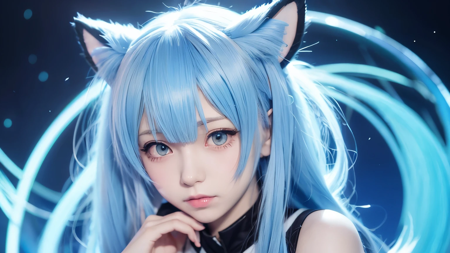 Anime girl with blue hair and cat ears, 2D Animation style, ayanami, 2D Animation, Anime Moe Art Style, by Shimo, I deny that, Anime Style 4k, 2D Art, 2D Art, Anime Girl Profile, From Arknights, by Puru, No type, by Kamaguruka, Also