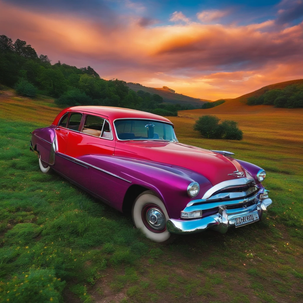 Colorful car in the open spaces of nature