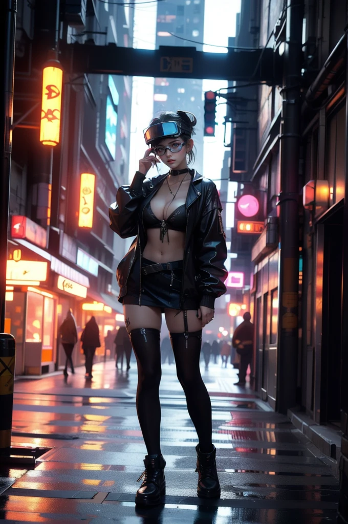 1girl,cyberpunk,science fiction, large breast, cleavage, (head-mounted display:1.3),glowing,vr glasses,
Best quality,masterpiece,ultra high res,highly detailed, standing, full body