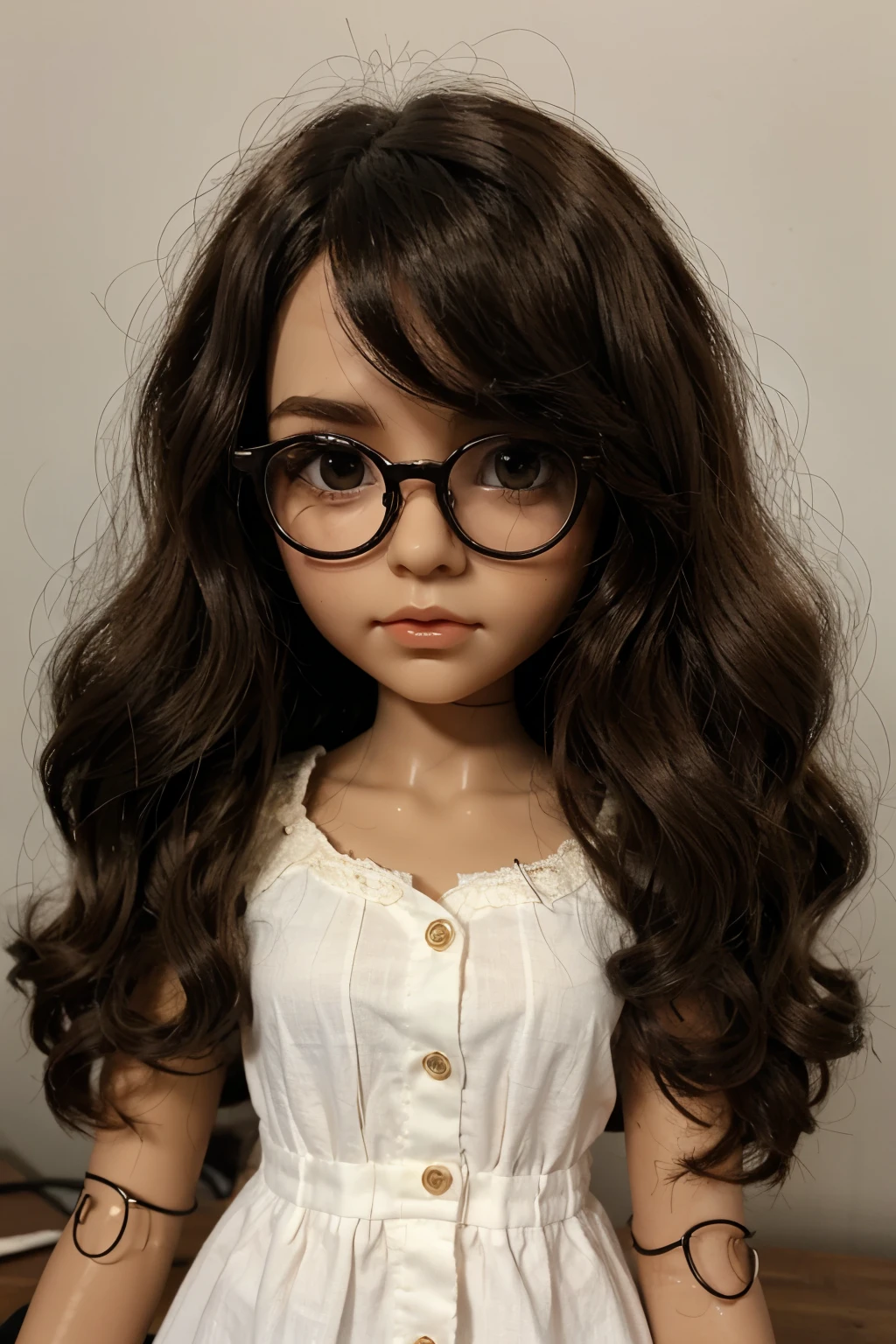 Blythe doll With medium wavy hair, glasses, small eyes, brown skin