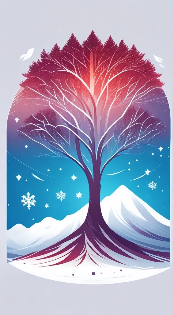 a spruice tree in a winter landscape, tshirt design, rzminjourney, vector-art
