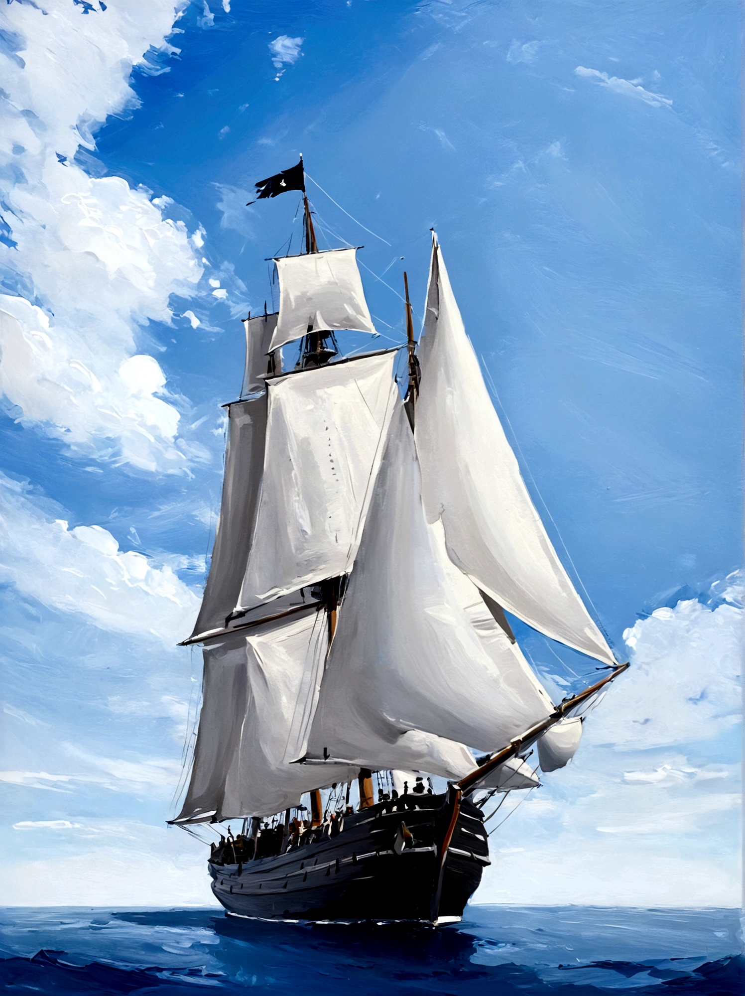Galleon，Perfect proportion，Detailed hull，Detailed sail，ocean，Blue sky，bright，White background，real，emotion，Thick textured paint, 