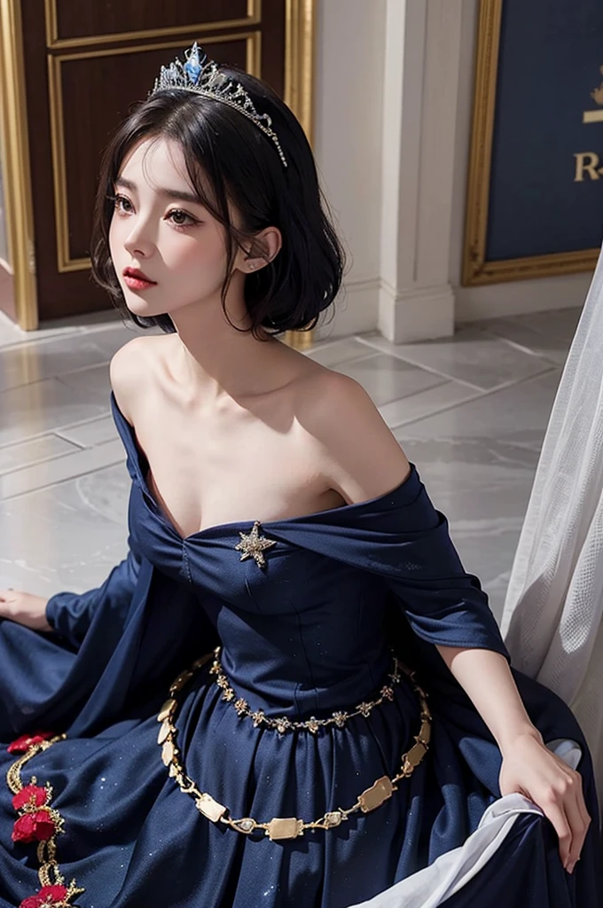 a solo beautiful princess, elegant, detailed, pretty, ), (romanesque background), (night sky), elegant detailed dress), (masterpiece), (good anatomy),