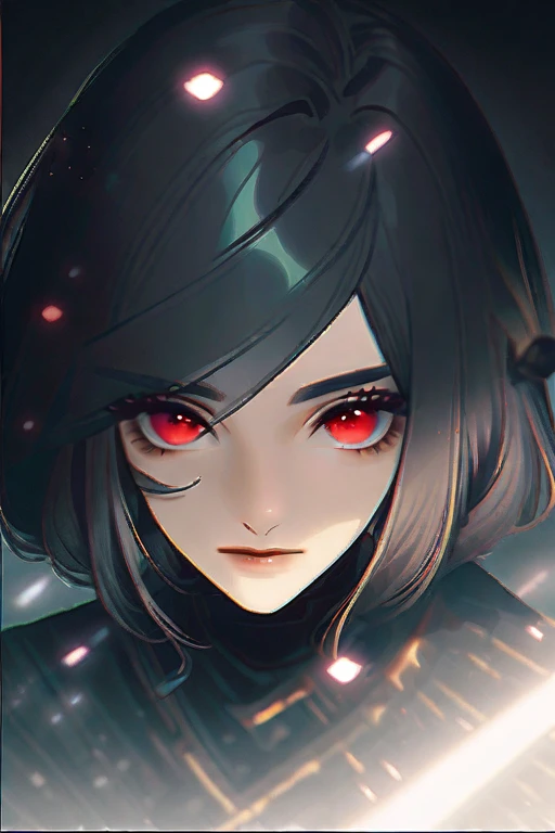 ((Лучшее качество)), ((шедевр)), (подробный), girl, red eyes, black hair