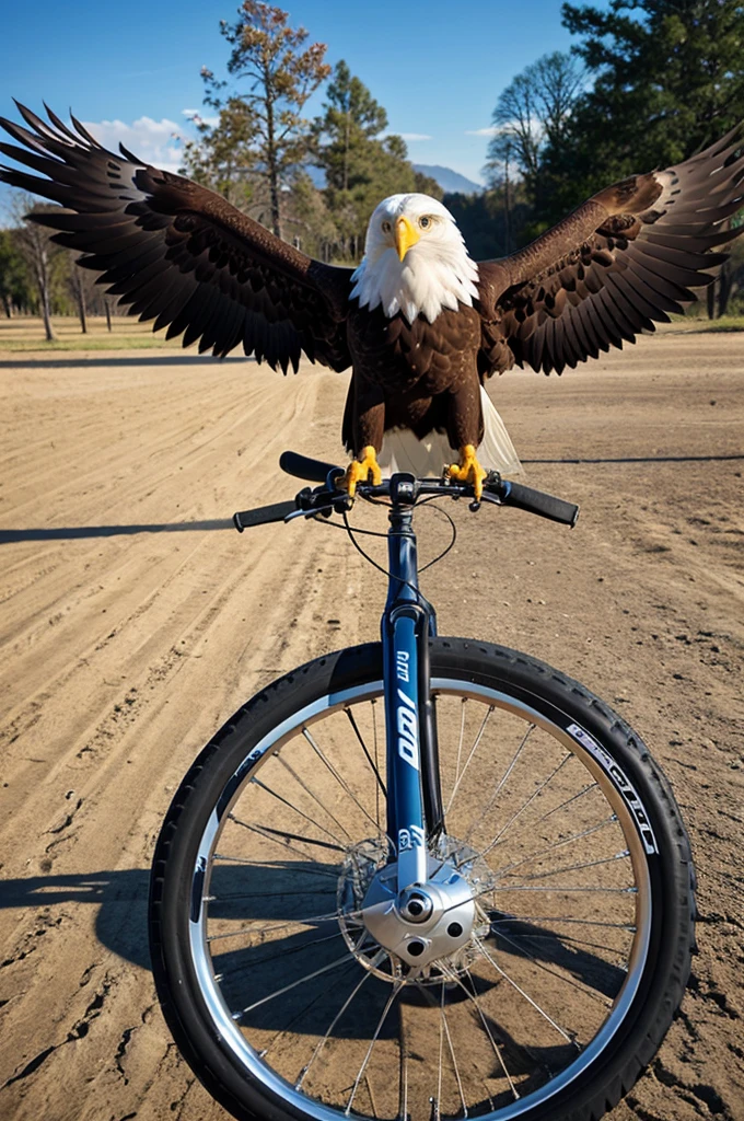 A logo of an eagle with bikes