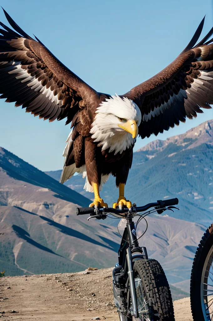 A logo of an eagle with bikes 