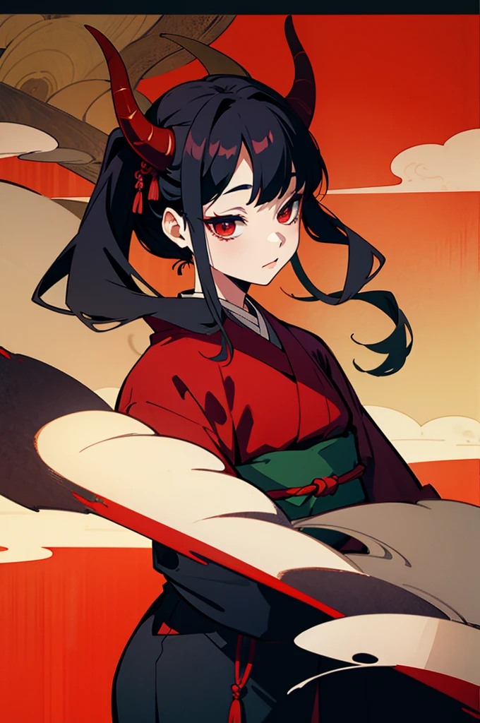 Kimono, Female, Edo Period, Japanese Background, Demon, demon skin, demon horns