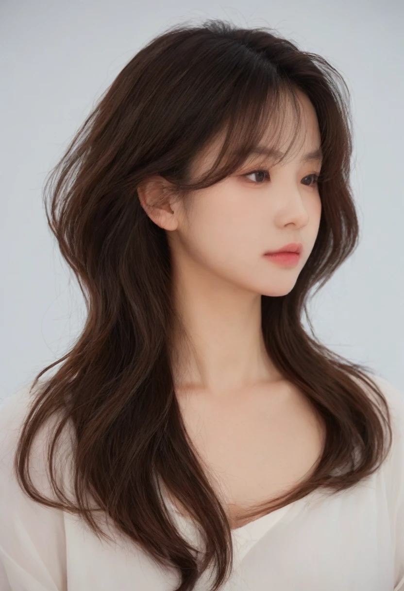 Best Quality, 8k, Masterpiece, (Portrait: 1.3), (photo realistic:1.4), (hyper realistic:1.4), Sharp Focus, looking at viewer, (smoother lighting:1.1), (increase cinematic lighting quality:0.9), realistic lighting, backlighting, light on face, ray trace, (brightening light:1.2), (Increase quality:1.4), sharp detail, (best quality real texture skin:1.4), finely detailed eyes, black_eyes, finely detailed face, 25 year old Korean woman, (white formal_shirt:1.4), (Create an image maintaining the or...