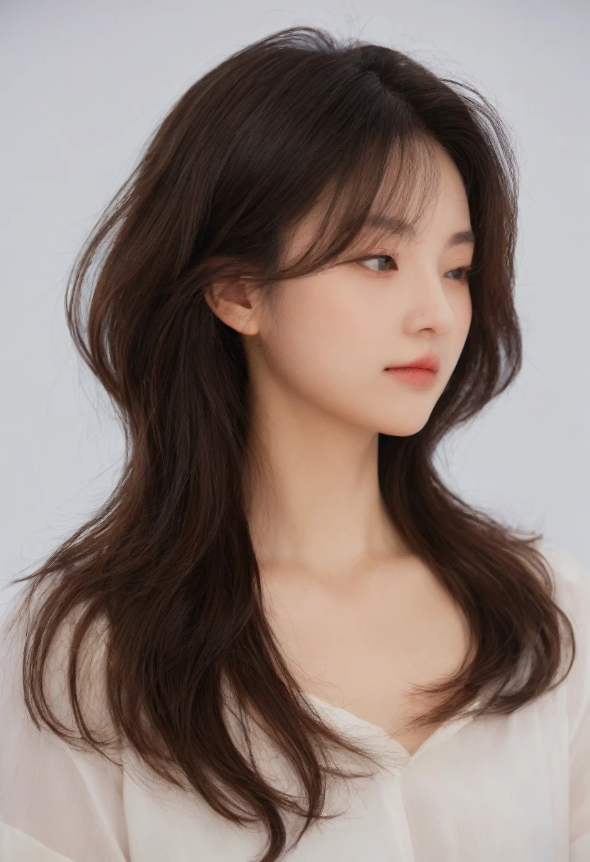 Best Quality, 8k, Masterpiece, (Portrait: 1.3), (photo realistic:1.4), (hyper realistic:1.4), Sharp Focus, looking at viewer, (smoother lighting:1.1), (increase cinematic lighting quality:0.9), realistic lighting, backlighting, light on face, ray trace, (brightening light:1.2), (Increase quality:1.4), sharp detail, (best quality real texture skin:1.4), finely detailed eyes, black_eyes, finely detailed face, 25 year old Korean woman, (white formal_shirt:1.4), (Create an image maintaining the or...
