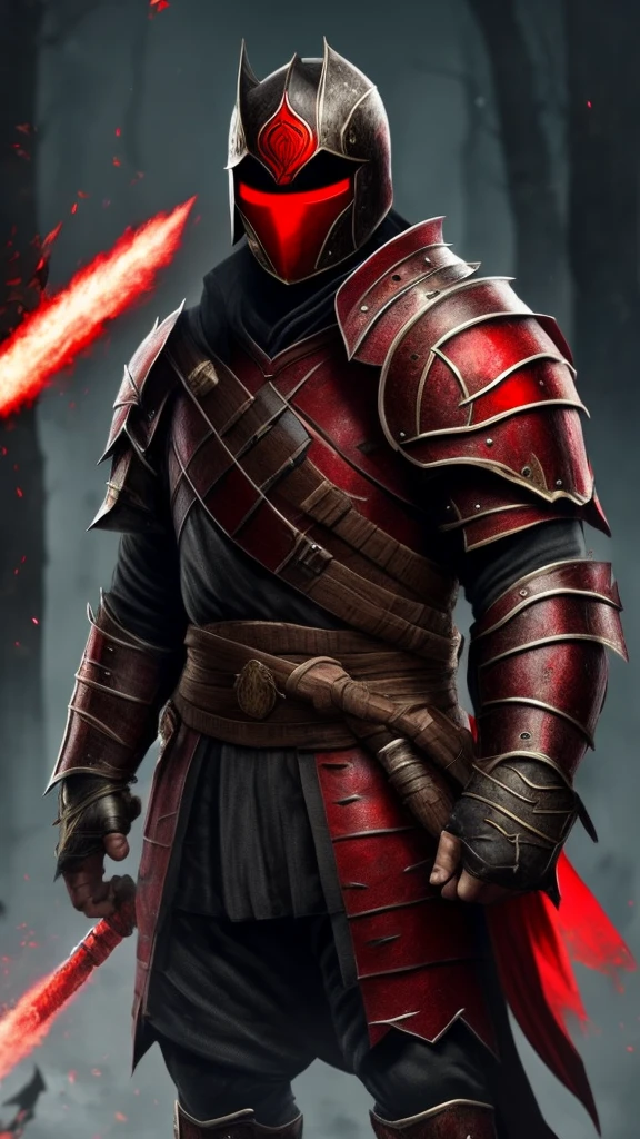 A fighter, of stocky stature, wearing a mask and using armor, his eyes were bright red.