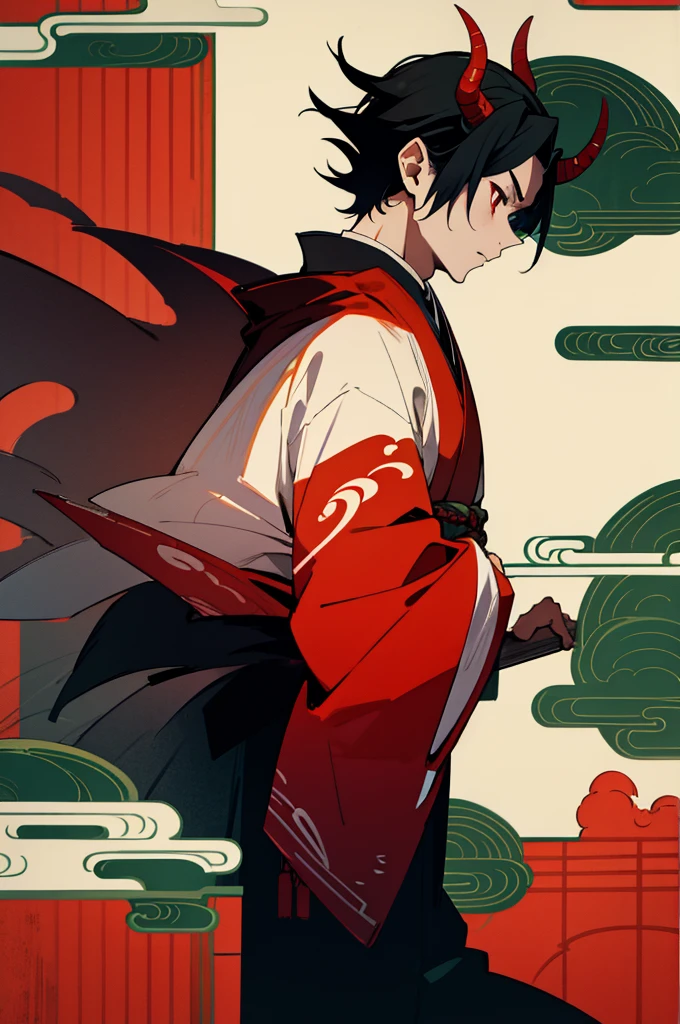 Kimono, male, Edo Period, Japanese Background, Demon, demon skin, demon horns
