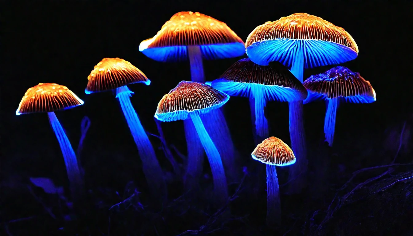 beautiful glowing mushrooms, incredible, bioluminescent