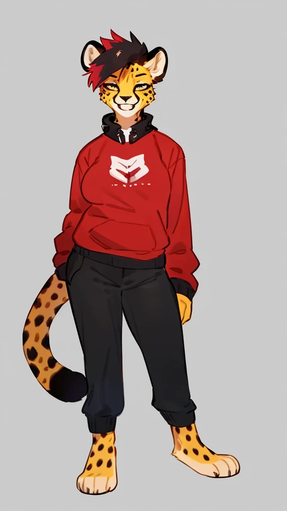 By bebebebebe, by lostgoose, by goonie-san, solo, standing, female, cheetah, sexy ,punk , hair ,red, smiling, happy, punk,