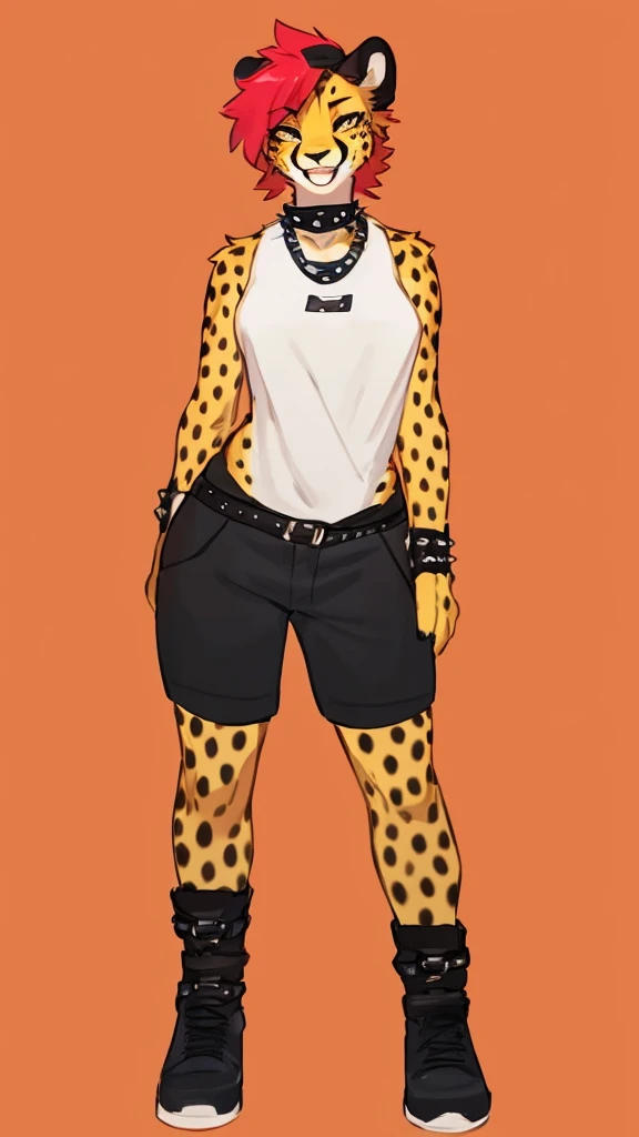 By bebebebebe, by lostgoose, by goonie-san, solo, standing, female, cheetah, sexy ,punk , hair ,red, smiling, happy, punk,