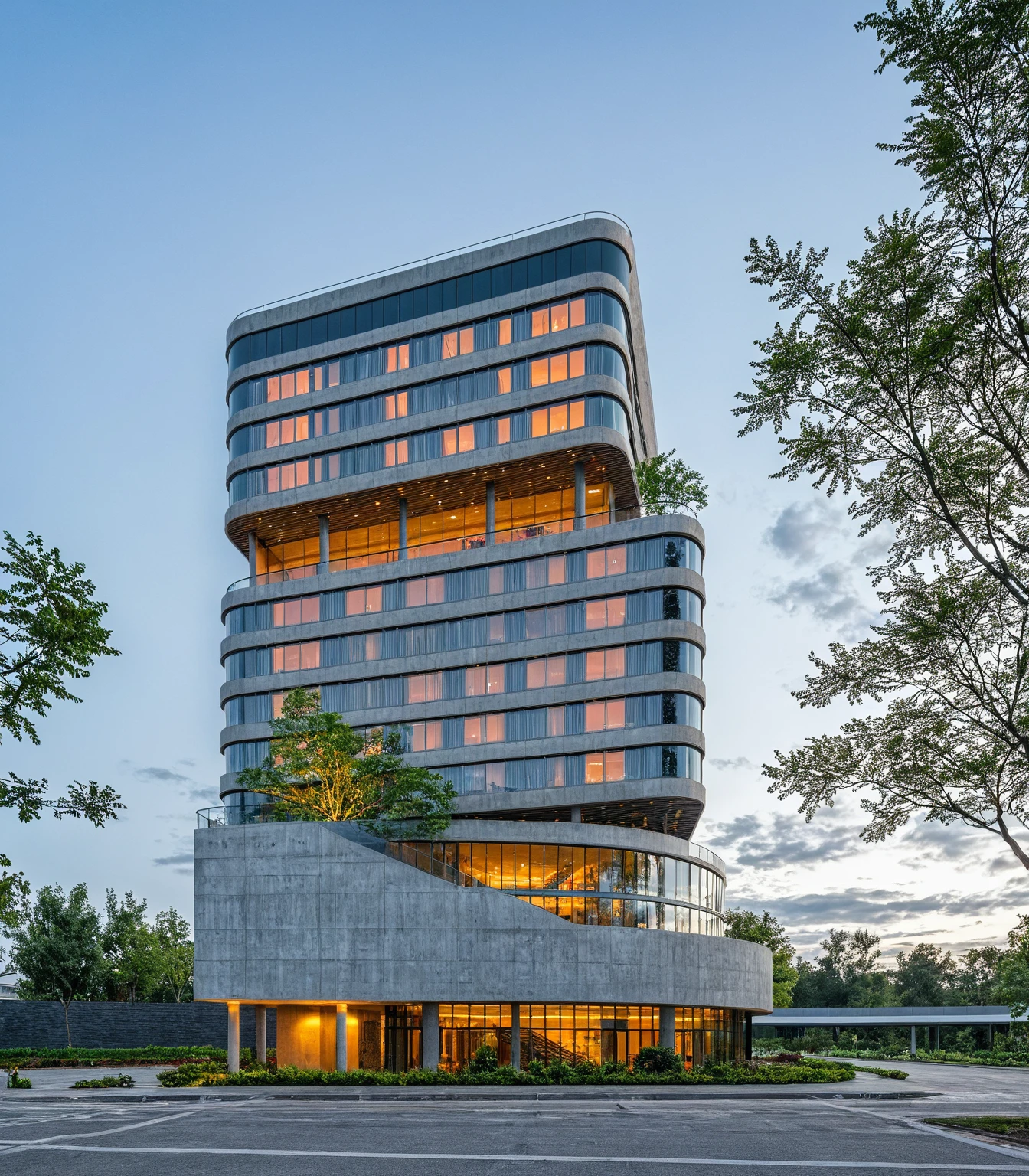 Masterpiece, high quality, best quality, authentic, super detail, office building, aluminum cover, concrete column, outdoors, FPT building, house style modern on the street, white wall, road, pavement, grass, trees, sky, cloud, (daylight:1.1)
