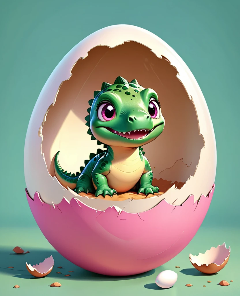 Interesting illustrations：Little dinosaur in the eggshell，pink，cute
