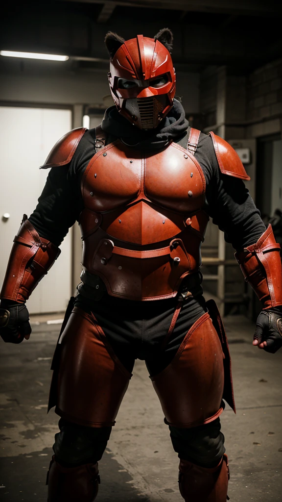 A fighter, of stocky stature, wearing a mask and using armor, his eyes were bright red.