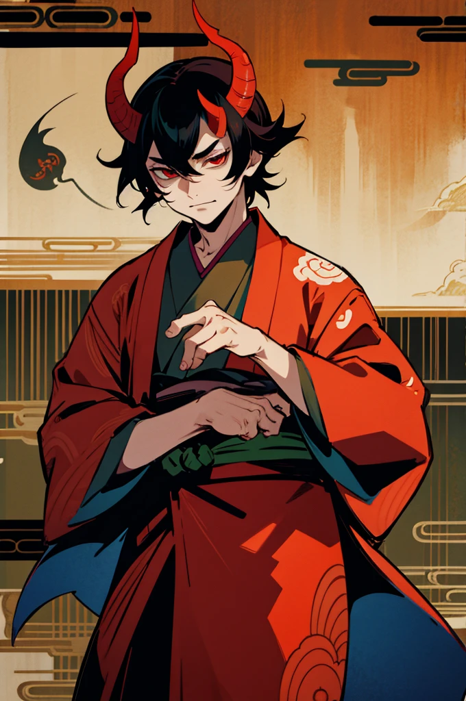 Kimono, male, Edo Period, Japanese Background, Demon, demon skin, demon horns