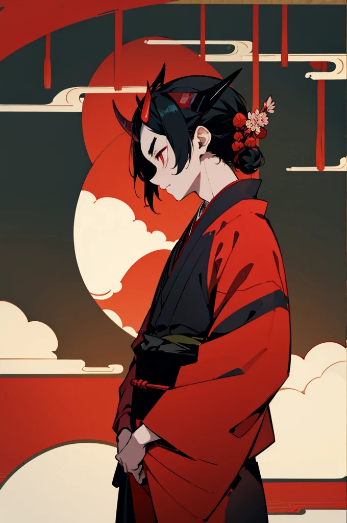 Kimono, male, Edo Period, Japanese Background, Demon, demon skin, demon horns