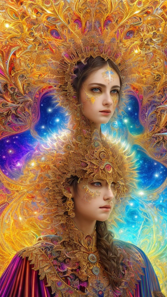 (masterpiece, top quality, best quality, official art, beautiful and aesthetic:1.2), (1girl), extreme detailed, (fractal art:1.3), colorful, highest detailed, perfect face, upper body, HDR, (praying:1.3), (white cloak golden lines:1.2), galaxy, (light streaks), striking visuals, (dynamic streaks, luminous trails:1.2), vibrant colors, 