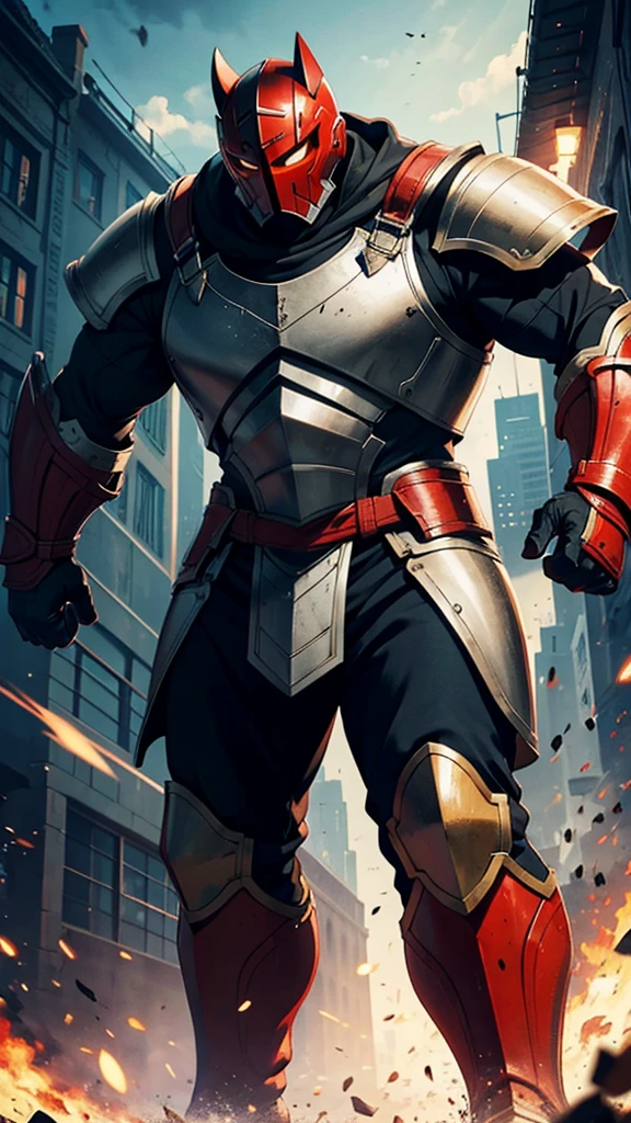 A fighter, of stocky stature, wearing a mask and using armor, his eyes were bright red.