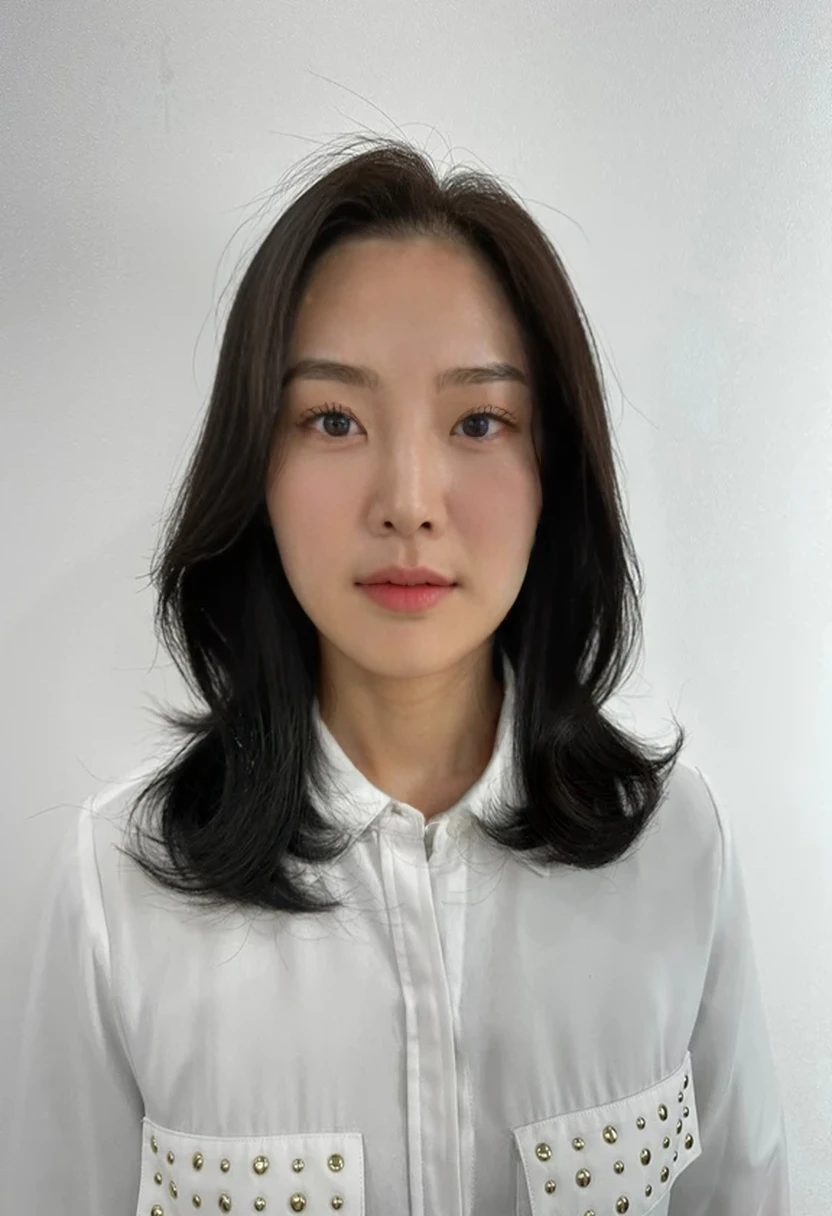 Best Quality, 8k, Masterpiece, (Portrait: 1.3), (photo realistic:1.4), (hyper realistic:1.4), Sharp Focus, looking at viewer, (smoother lighting:1.1), (increase cinematic lighting quality:0.9), realistic lighting, backlighting, light on face, ray trace, (brightening light:1.2), (Increase quality:1.4), sharp detail, (best quality real texture skin:1.4), finely detailed eyes, black_eyes, finely detailed face, 25 year old Korean woman