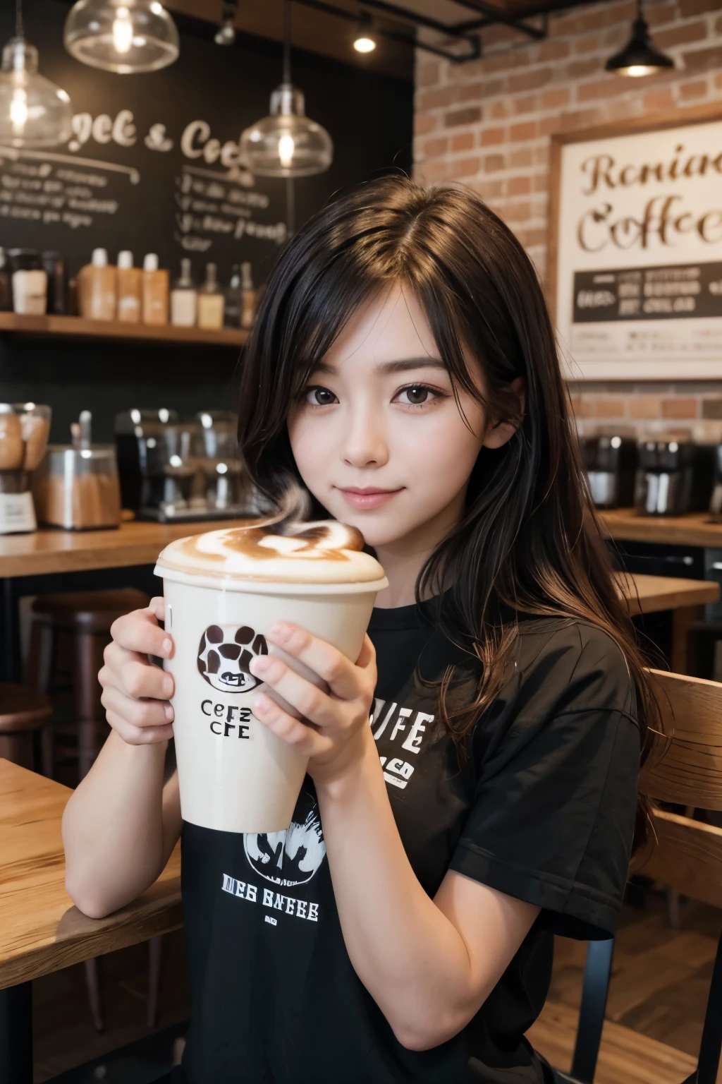Create a logo for a coffee shop called Paws & Coffee, mixing a cup of coffee and a dog
