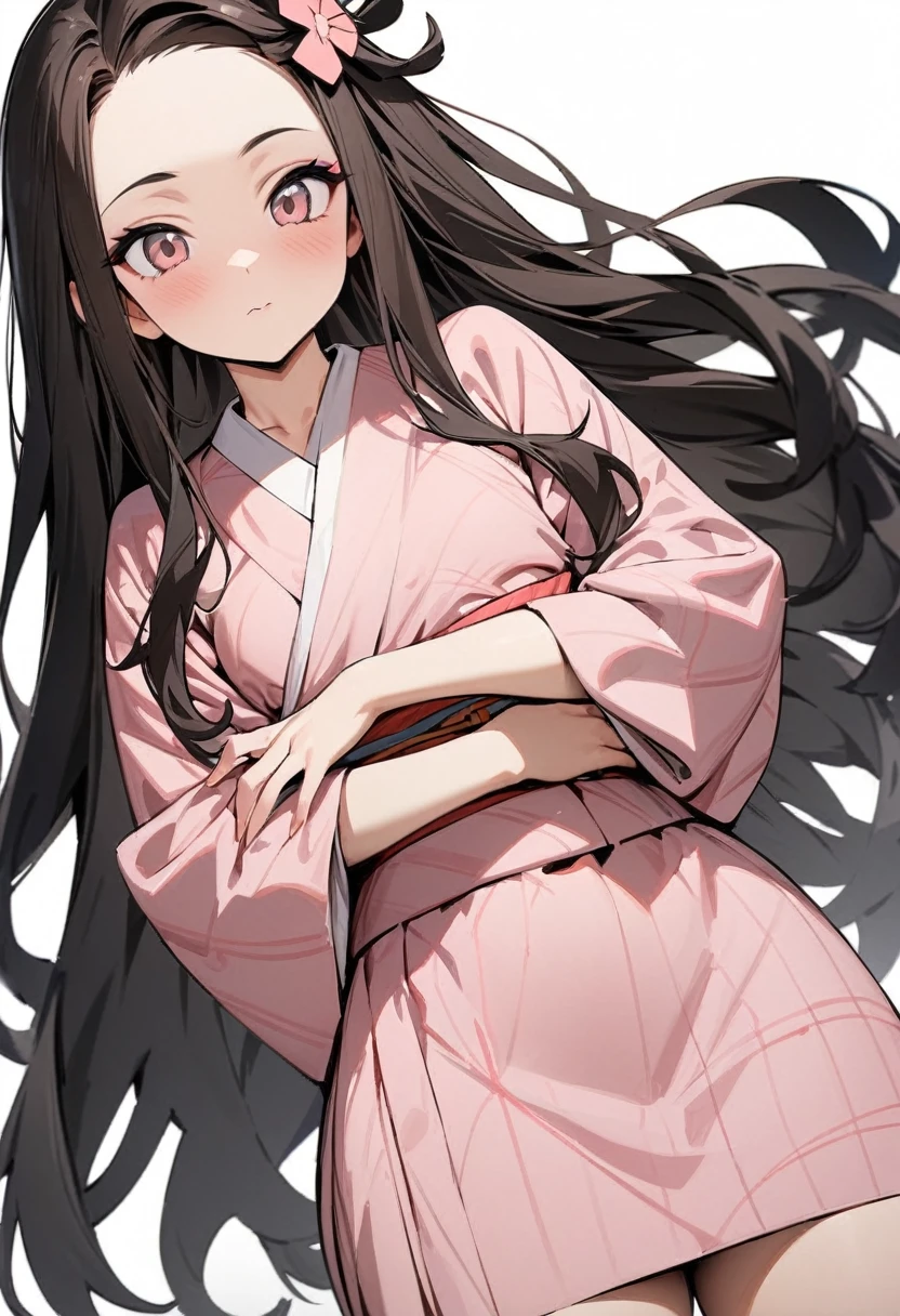 (masterpiece:1.2),(best quality:1.2),(masterpiece, best quality, ultra-high resolution), (1girl), (1 character), (Nezuko), (pink kimono), (White background), (No background), (1 angle), natural pose, Standing