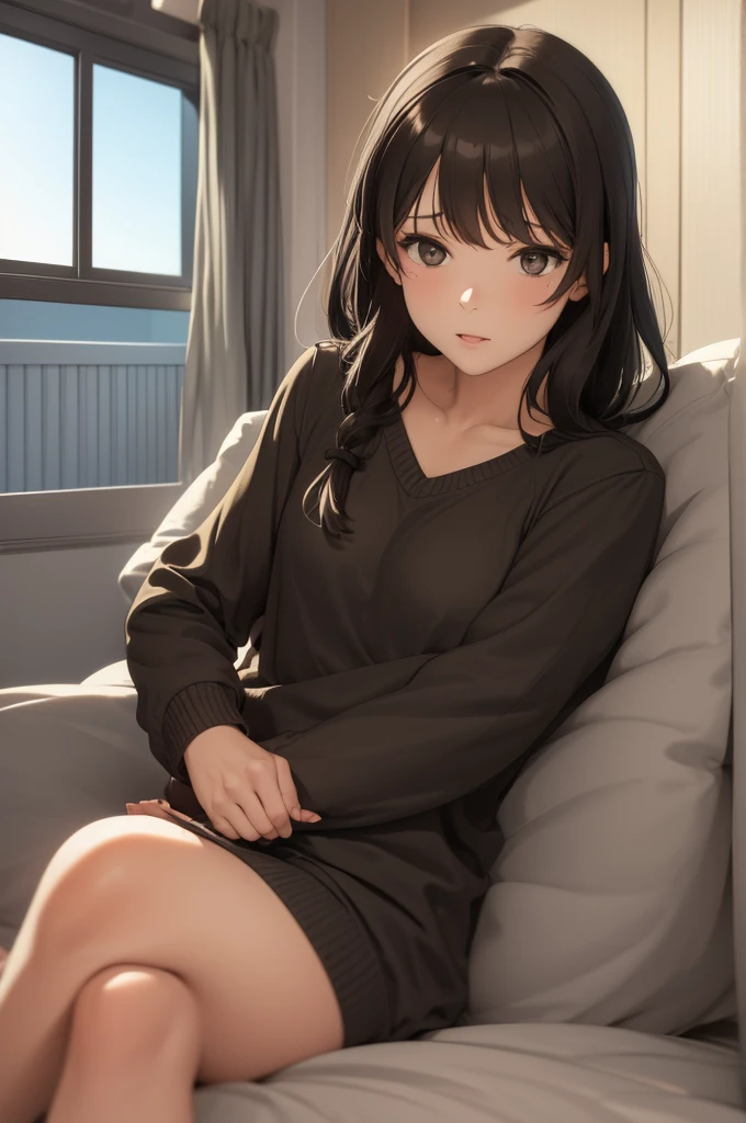 Girl in an apartment in her bed