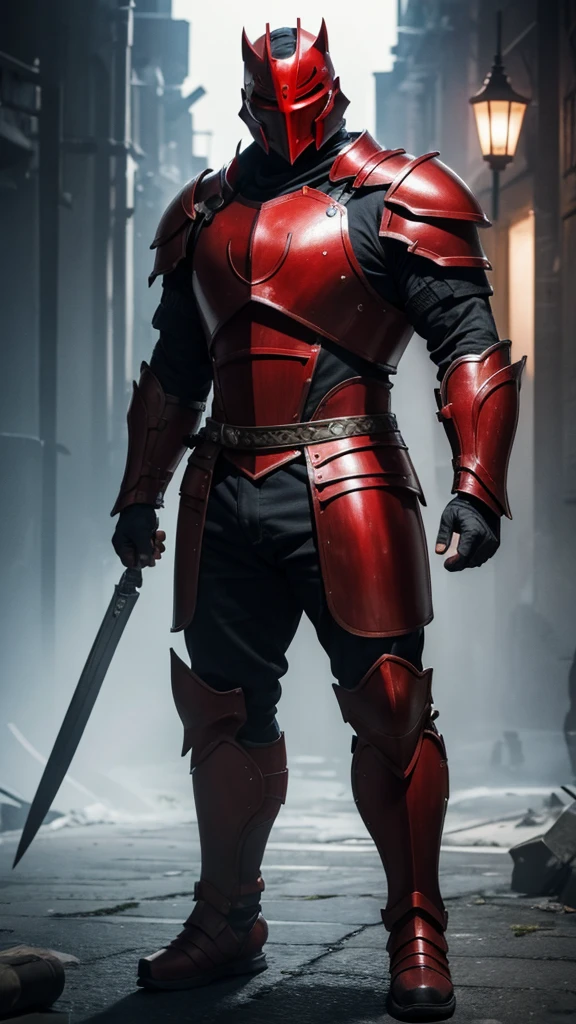 A fighter, of stocky stature, wearing a mask and using armor, his eyes were bright red.