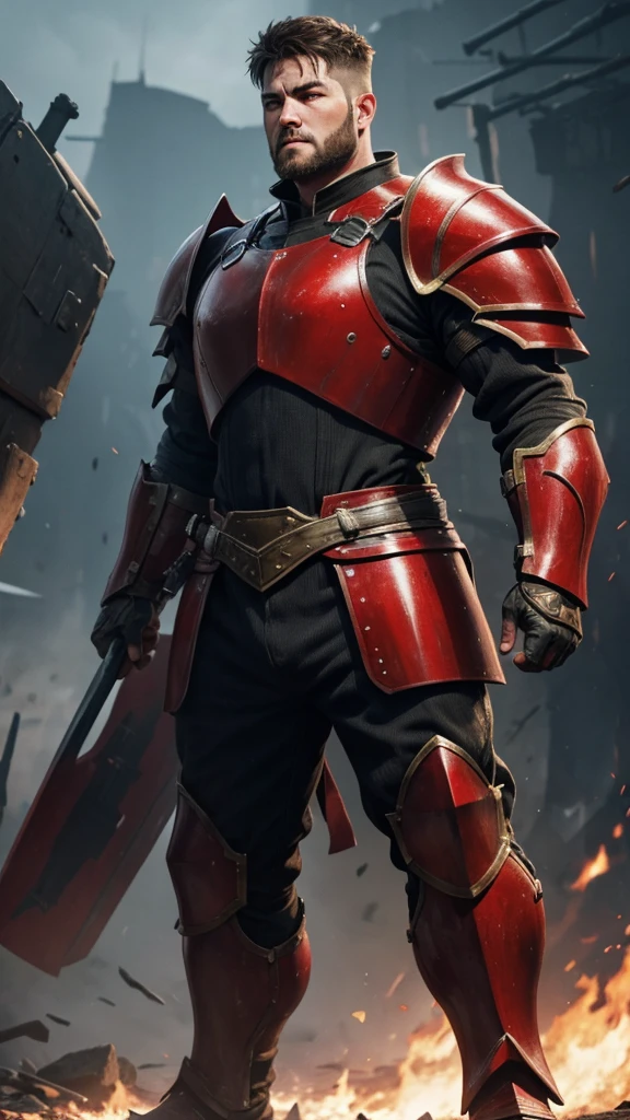 A fighter, of stocky stature, using war armor, his eyes were bright red.