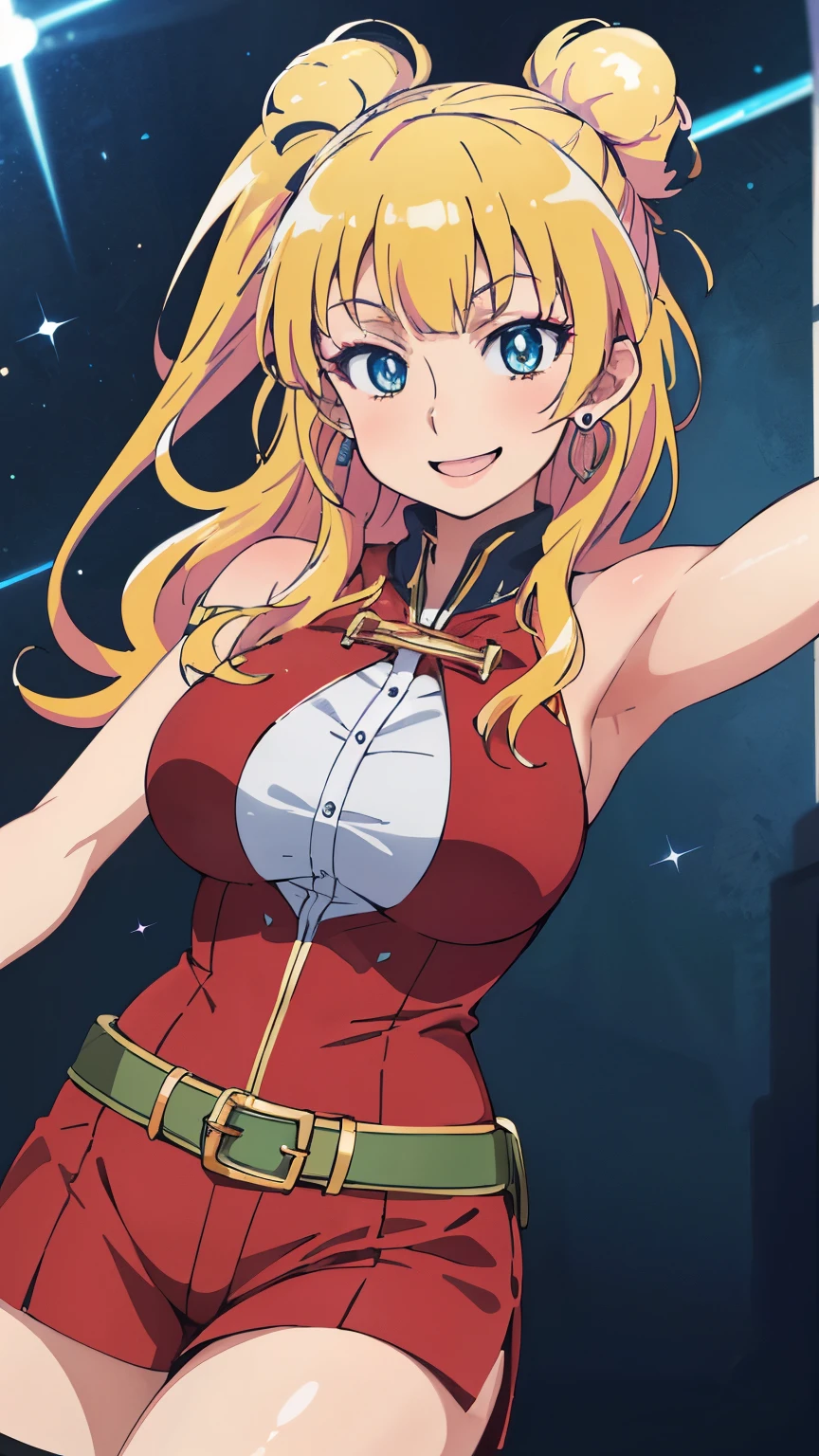 (Highest quality, high resolution, 8k:1.2), beautiful eyes, highly detailed face, detailed CG, 1 girl, anime, gyaruko, big breasts, smiling, (sparkly western outfit, earrings, venue), glowing skin, looking at the audience, dynamic pose, dynamic angle, solo,