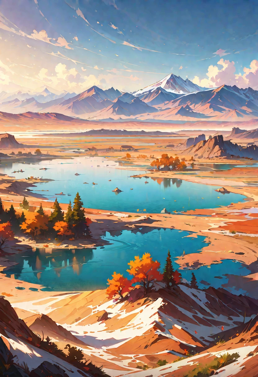 masterpiece, best quality, high quality, Very detailed CG uniform 8k wallpaper, blossoming landscape, dry place，such as an empty desert, dearest, cunning, mono lake, common tree, 3D numbers, Award-winning photography, Bokeh, depth of field, high dynamic range, bloom, Color difference, lifelike, Very detailed, Popular topics on ArtStation, Trending on CGSociety, complex, high detail, dramatic, midway art