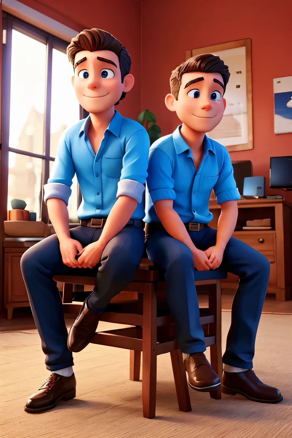 Two men sitting on a dick