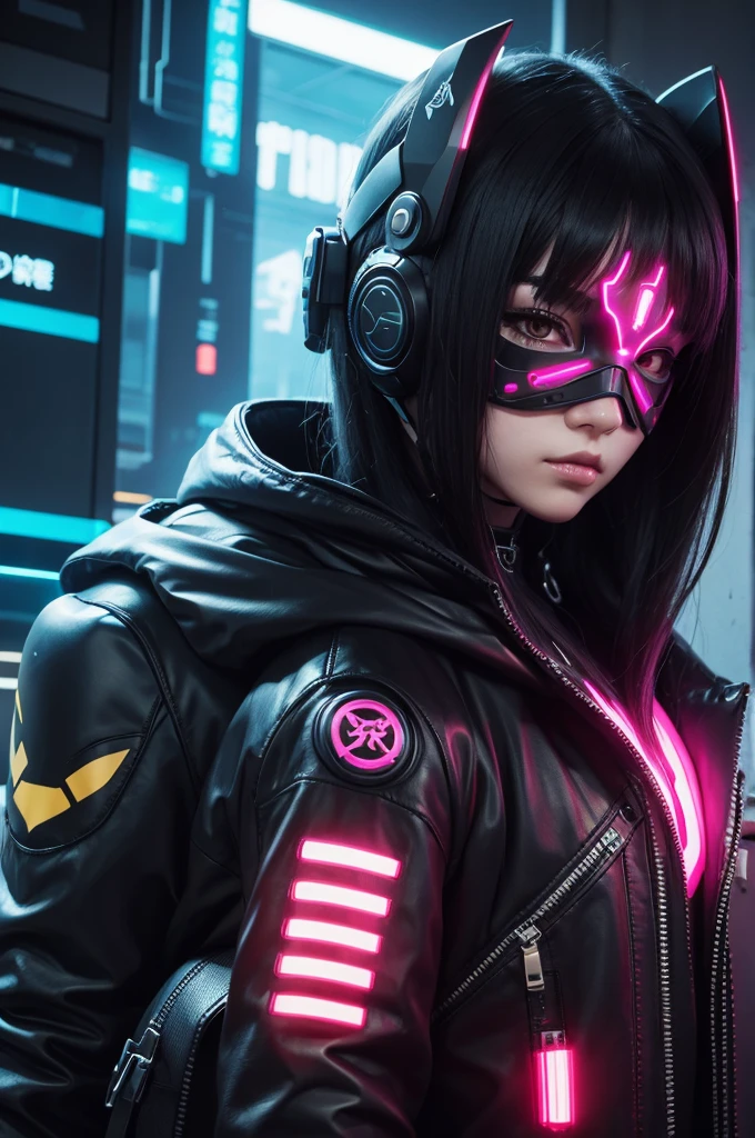 I want a cyberpunk style kawaii character with a scorpion mask 