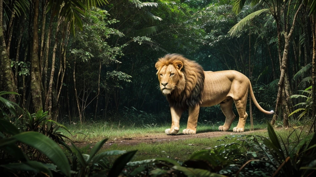 Once upon a time, in a dense jungle, there lived a powerful lion.